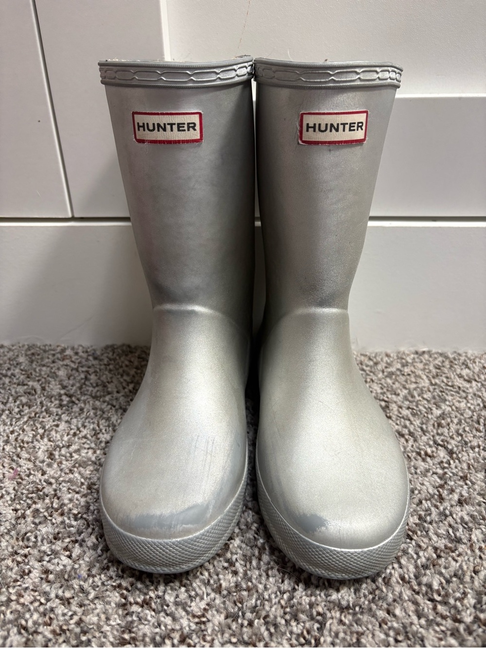 Hunter Waterproof Kids Metallic Silver Rain Boots Size 13c